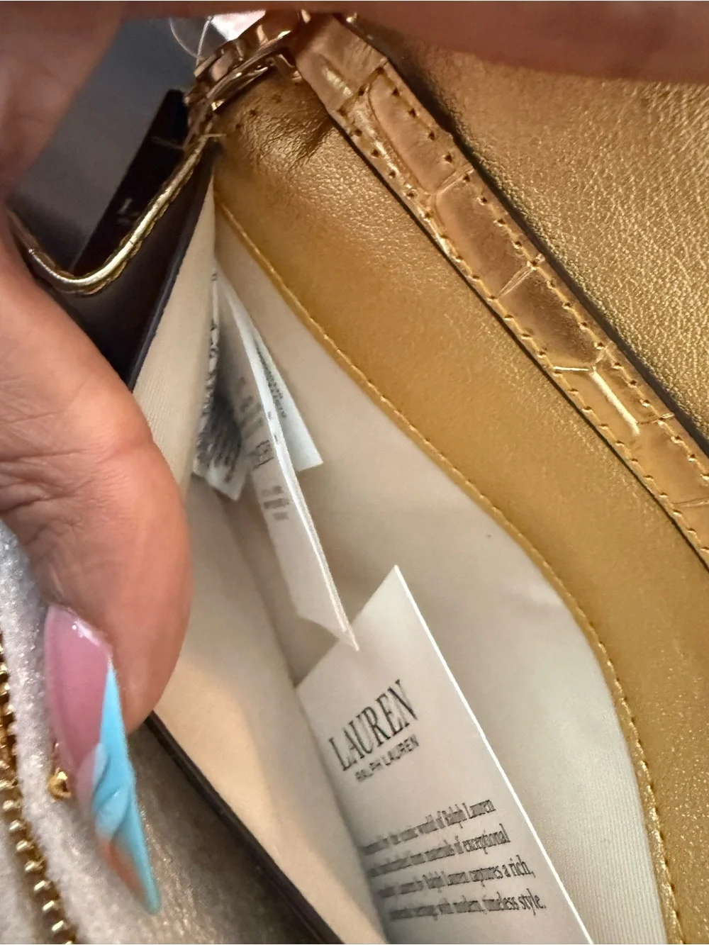 Ralph Lauren Metallic Gold Croc-Embossed Chain Clutch - Picture 4 of 6
